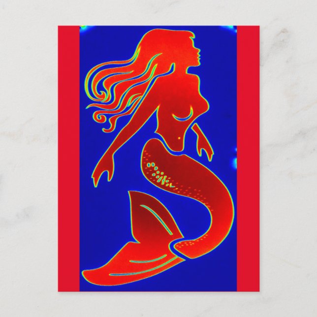 red pin-up mermaid postcard (Front)