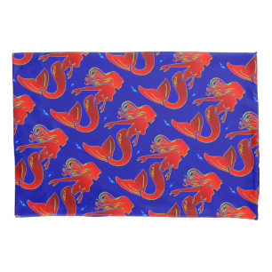 red pin-up mermaids pattern pillowcase