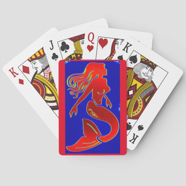 red pin-up mermaids playing cards (Back)