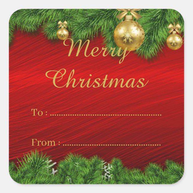 Red Pine Christmas Xmas Gift To From Label Sticker (Front)