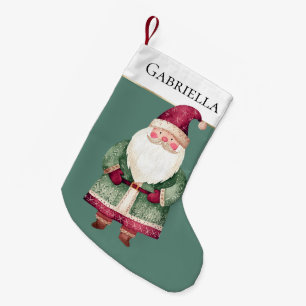 Red Pine Green Santa Personalised Name Christmas Small Christmas Stocking