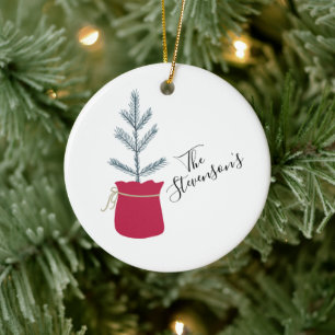 Red Pine Tree Personalised Name Pretty Ceramic Tree Decoration