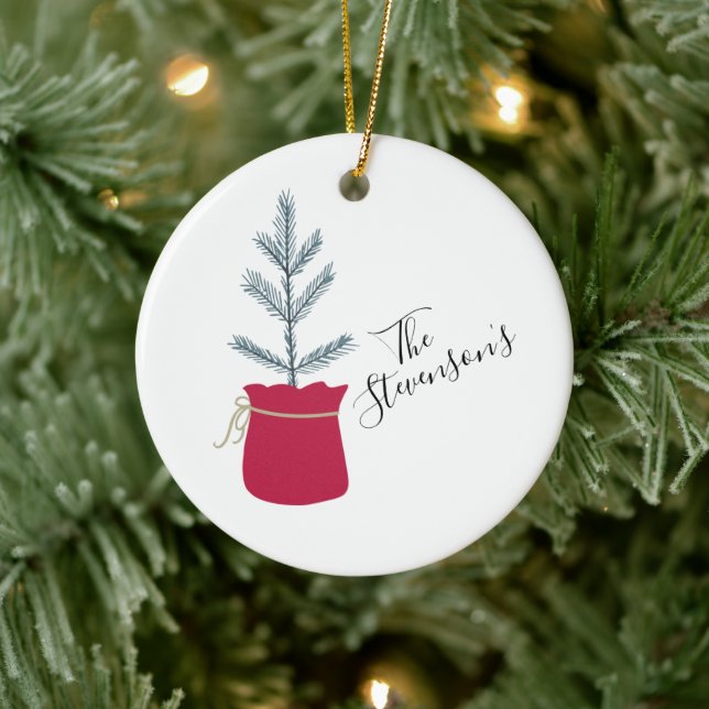 Red  Pine Tree Personalised Name Pretty Ceramic Tree Decoration (Tree)