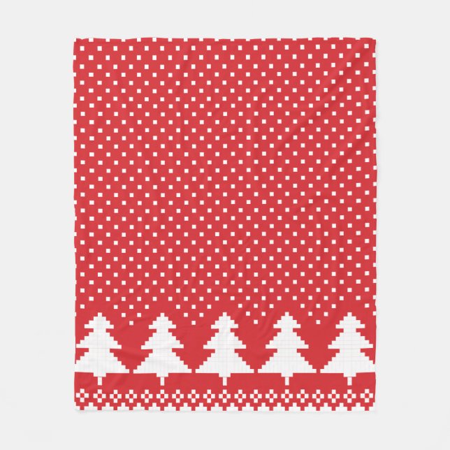 Red Pine Tree Sweater Knit Blanket (Front)