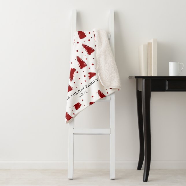 red pine winter forest modern monogram sherpa blanket (In Situ)