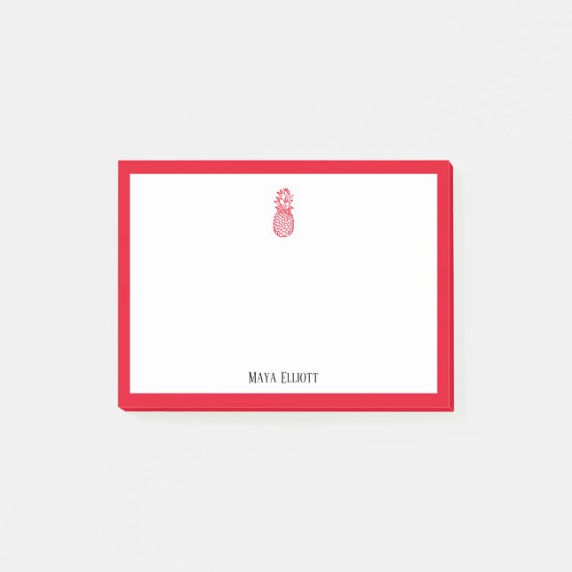 Red Pineapple and Border on White with Name Post-it Notes (Front)