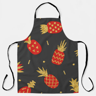 Red pineapple, glitter, black background. apron