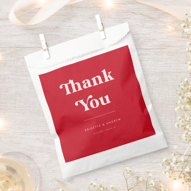 Red & Pink 70s Retro Thank You Typography Wedding Favour Bags (Clipped)