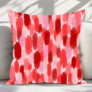 Red Pink Abstract Brushstrokes Pattern Cushion