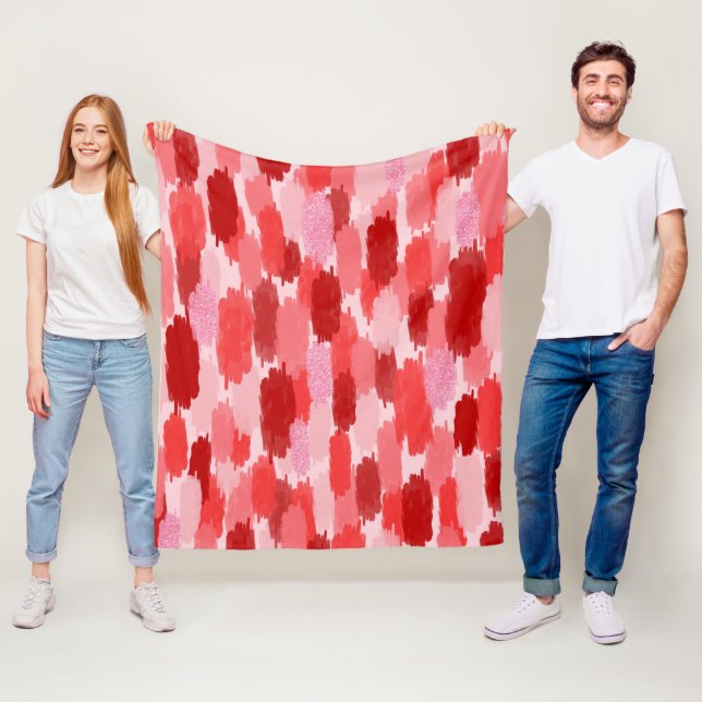 Red Pink Abstract Brushstrokes Pattern Fleece Blanket (In Situ)