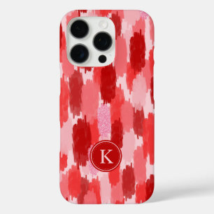 Red Pink Abstract Brushstrokes Pattern Monogram iPhone 16 Pro Case