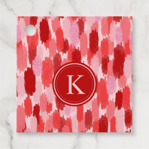 Red Pink Abstract Brushstrokes Pattern Monogram Favour Tags