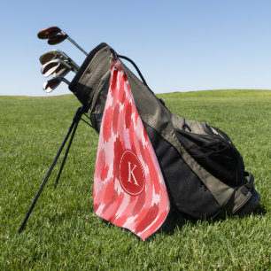 Red Pink Abstract Brushstrokes Pattern Monogram Golf Towel