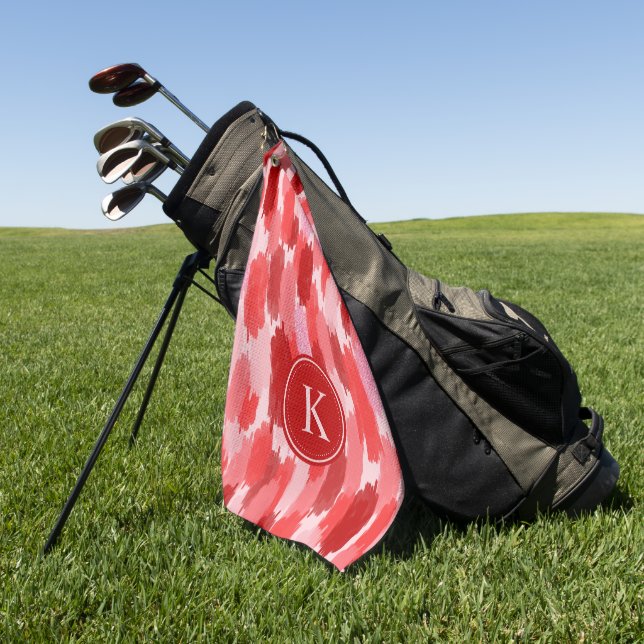 Red Pink Abstract Brushstrokes Pattern Monogram  Golf Towel (Green)