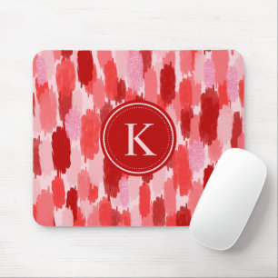 Red Pink Abstract Brushstrokes Pattern Monogram  Mouse Mat