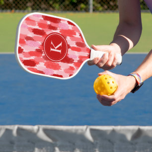 Red Pink Abstract Brushstrokes Pattern Monogram Pickleball Paddle