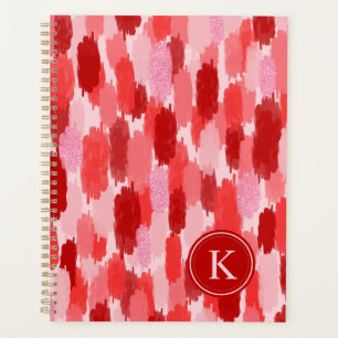 Red Pink Abstract Brushstrokes Pattern Monogram Planner