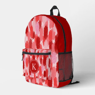 Red Pink Abstract Brushstrokes Pattern Monogram Printed Backpack
