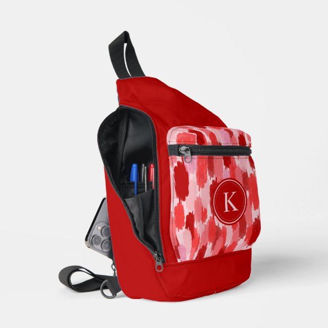 Red Pink Abstract Brushstrokes Pattern Monogram  Sling Bag (Open)