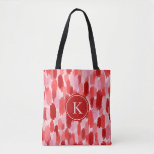 Red Pink Abstract Brushstrokes Pattern Monogram Tote Bag