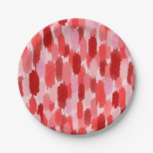 Red Pink Abstract Brushstrokes Pattern Paper Plate