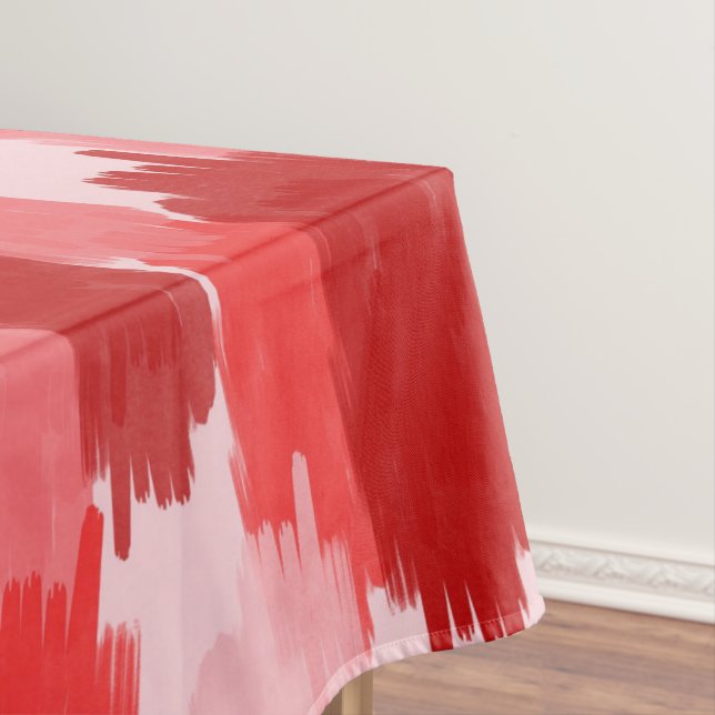 Red Pink Abstract Brushstrokes Pattern Tablecloth (In Situ)