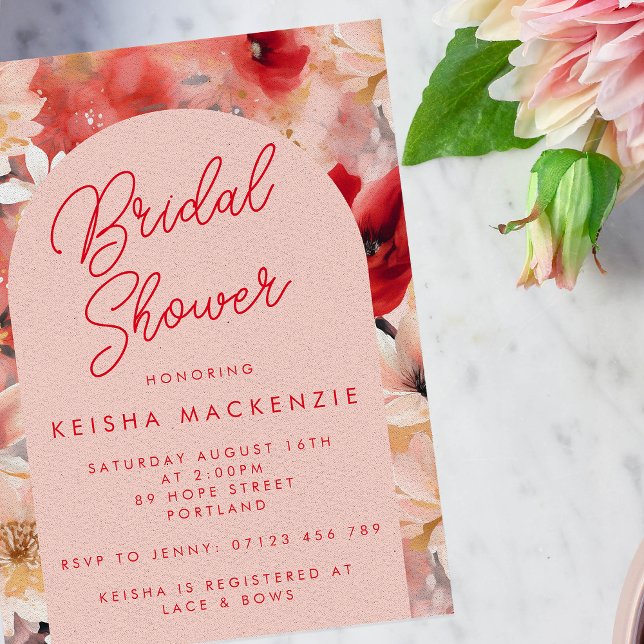 Red & Pink Abstract Floral Arch Bridal Shower Invitation (Creator Uploaded)