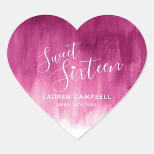 Red pink abstract modern art sweet 16 birthday heart sticker