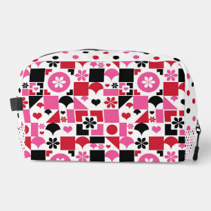 RED PINK AND BLACK GEOMETRIC SHAPES & DOTS DOPP KIT