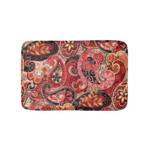 Red, Pink and Black Vintage Paisley Floral Bath Mat