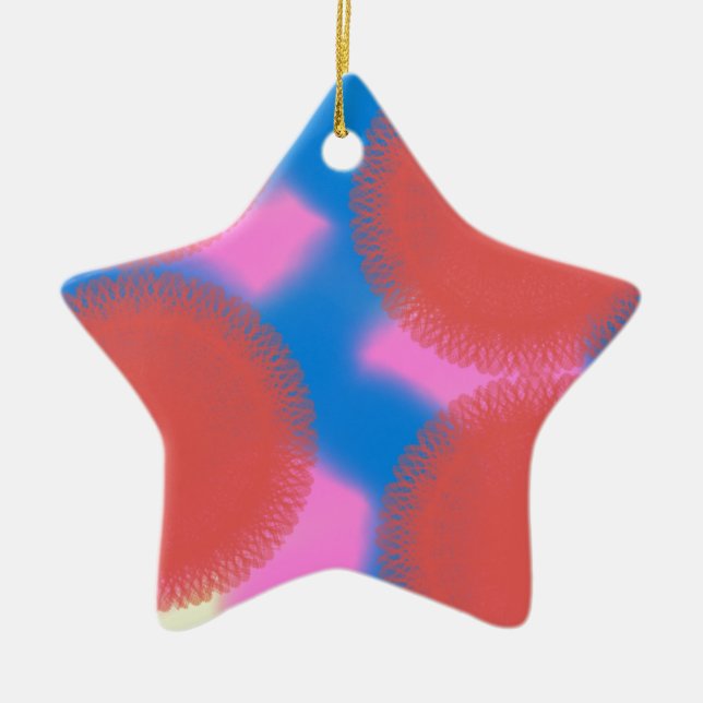 red pink and blue 56789 abstract art ceramic tree decoration (Front)