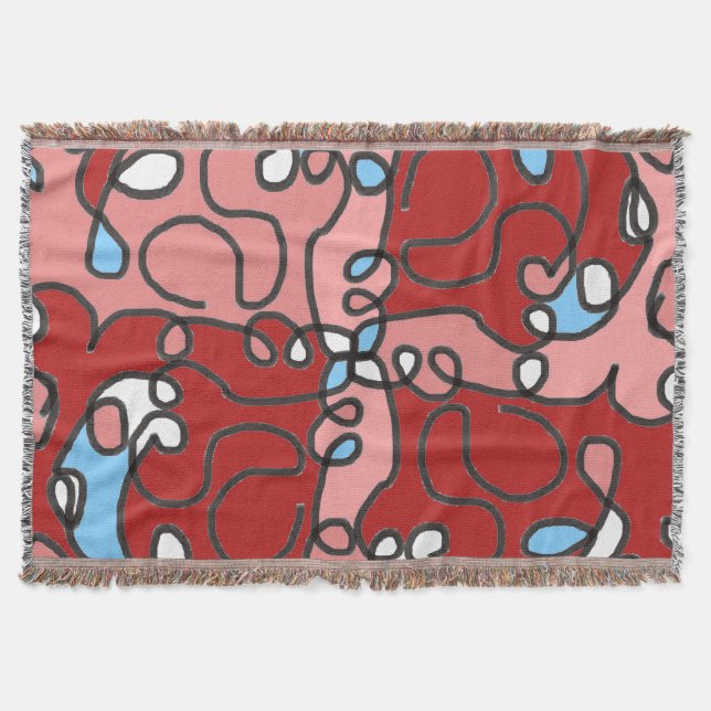 Red, Pink, and Blue Floral Abstract Throw Blanket (Front)