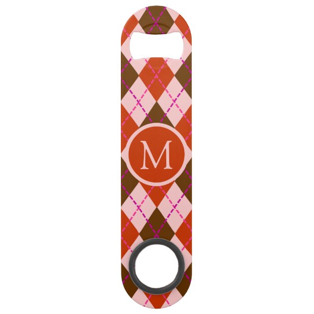 Red Pink and Brown Argyle Pattern Monogram (Front)