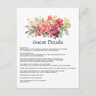 Red, Pink, and Green Floral Wedding Guest Details Enclosure Card