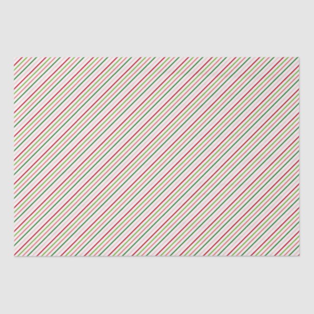 Red, Pink and Green Stripes Christmas Pattern Tissue Paper (Front)
