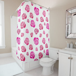 Red Pink and Magenta Roses in a Flowery Pattern Shower Curtain