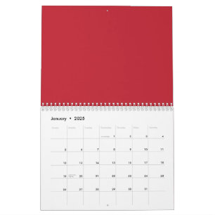 Red, pink, and orange garments hang side by side o calendar