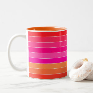 Red, Pink and Orange Stripes Two-Tone Coffee Mug