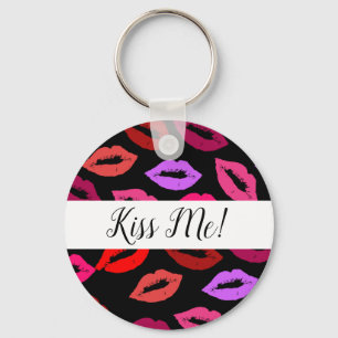 Red, Pink, and Purple Pucker Lip Pattern Key Ring