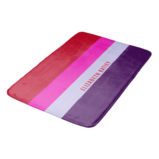 Red, Pink and Purple Stripes Pattern  Bath Mat (Angled)