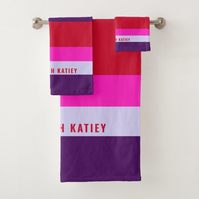 Red, Pink and Purple Stripes Pattern  Bath Towel Set (Insitu)