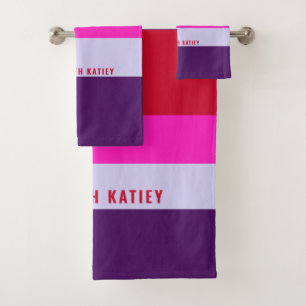 Red, Pink and Purple Stripes Pattern Bath Towel Set