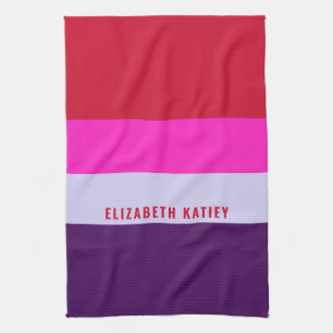 Red, Pink and Purple Stripes Pattern  Tea Towel