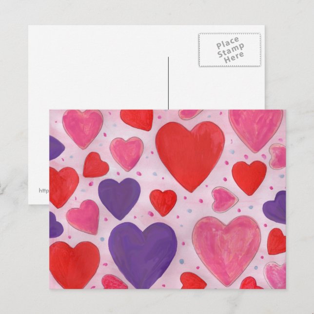 Red Pink and Purple Valentines Day Hearts Design Holiday Postcard (Front/Back)