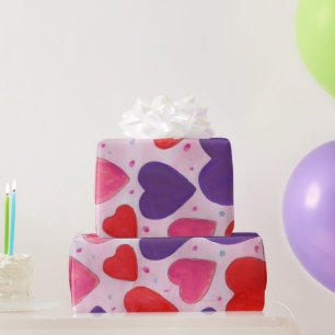 Red Pink and Purple Valentines Day Hearts Love Wrapping Paper