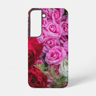 Red, pink and white rose flower background samsung galaxy case
