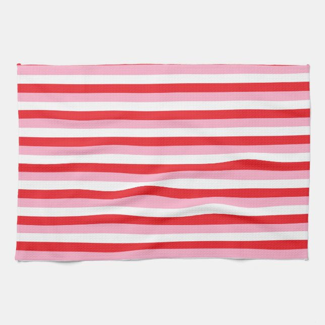 Red, Pink and White Stripes Tea Towel (Horizontal)