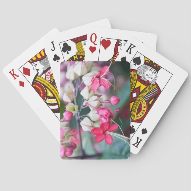 Red Pink and White Tropical Flowers Playing Cards (Back)