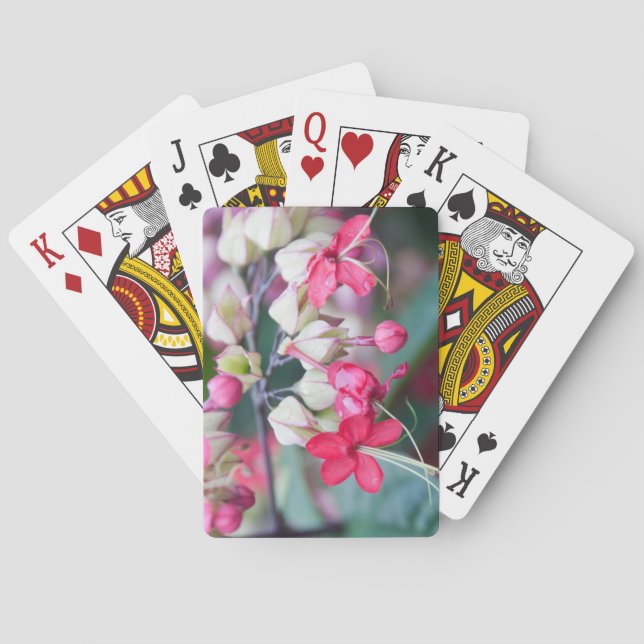Red Pink and White Tropical Flowers Playing Cards (Back)