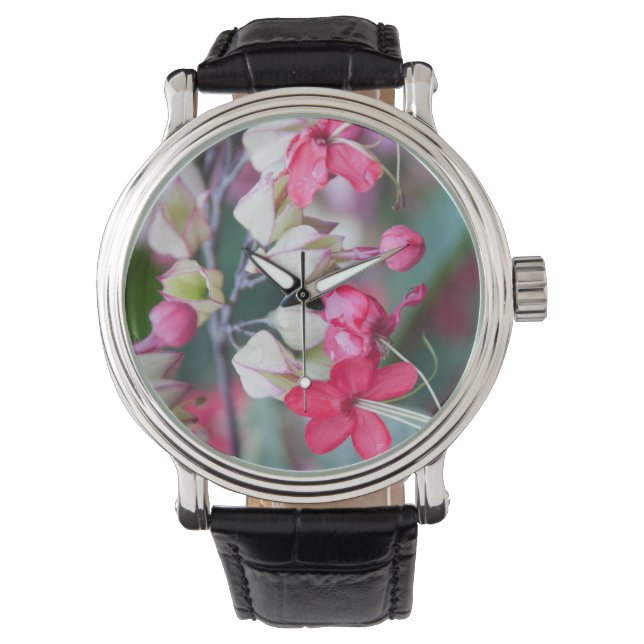 Red Pink and White Tropical Flowers Watch (Front)